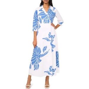 NWT Halogen® Floral Wrap Front Maxi Dress in Blue - size large